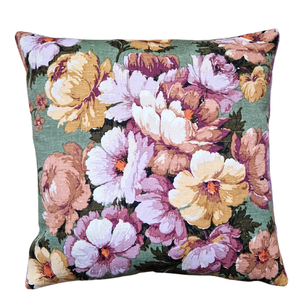 Vintage Floral Cushion Cover  In  Sanderson Green, Yellow And Lilac Florals - 16 inch