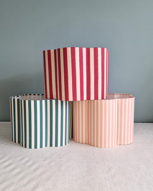 Scallop Frame Drum Shade In Vintage Sanderson Bottle Green Stripe