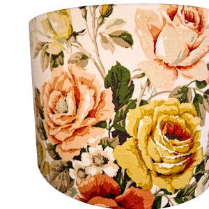 Large Drum Shade In Vintage Sanderson Sateen Florals Corals And Creams