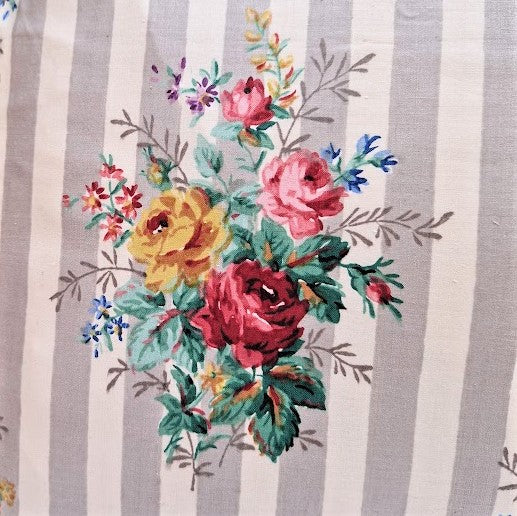 Rectangle Scatter Cushion Cover In Vintage Sanderson Grey Stripe Floral Glazed Cotton