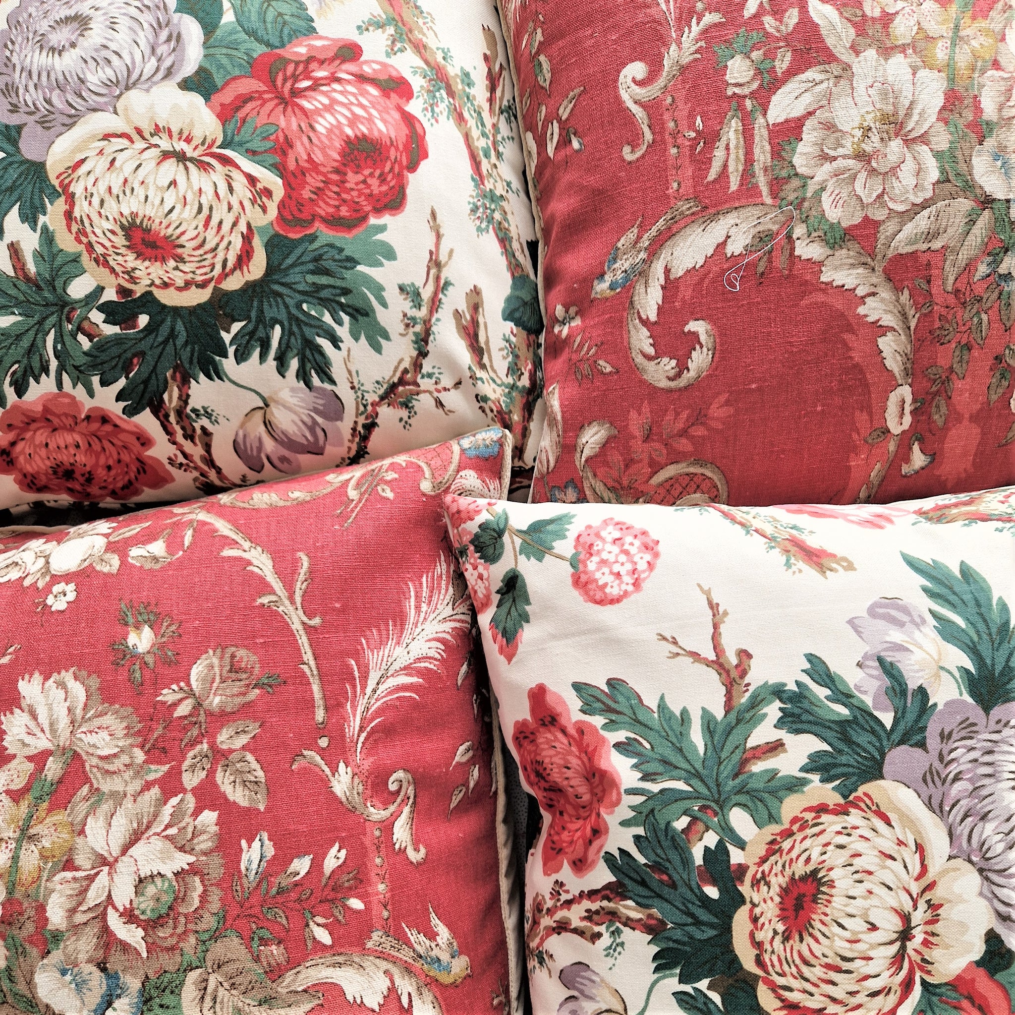 Vintage Floral Fabric Cushion Cover In Stunning Sanderson Scrolls And Florals
