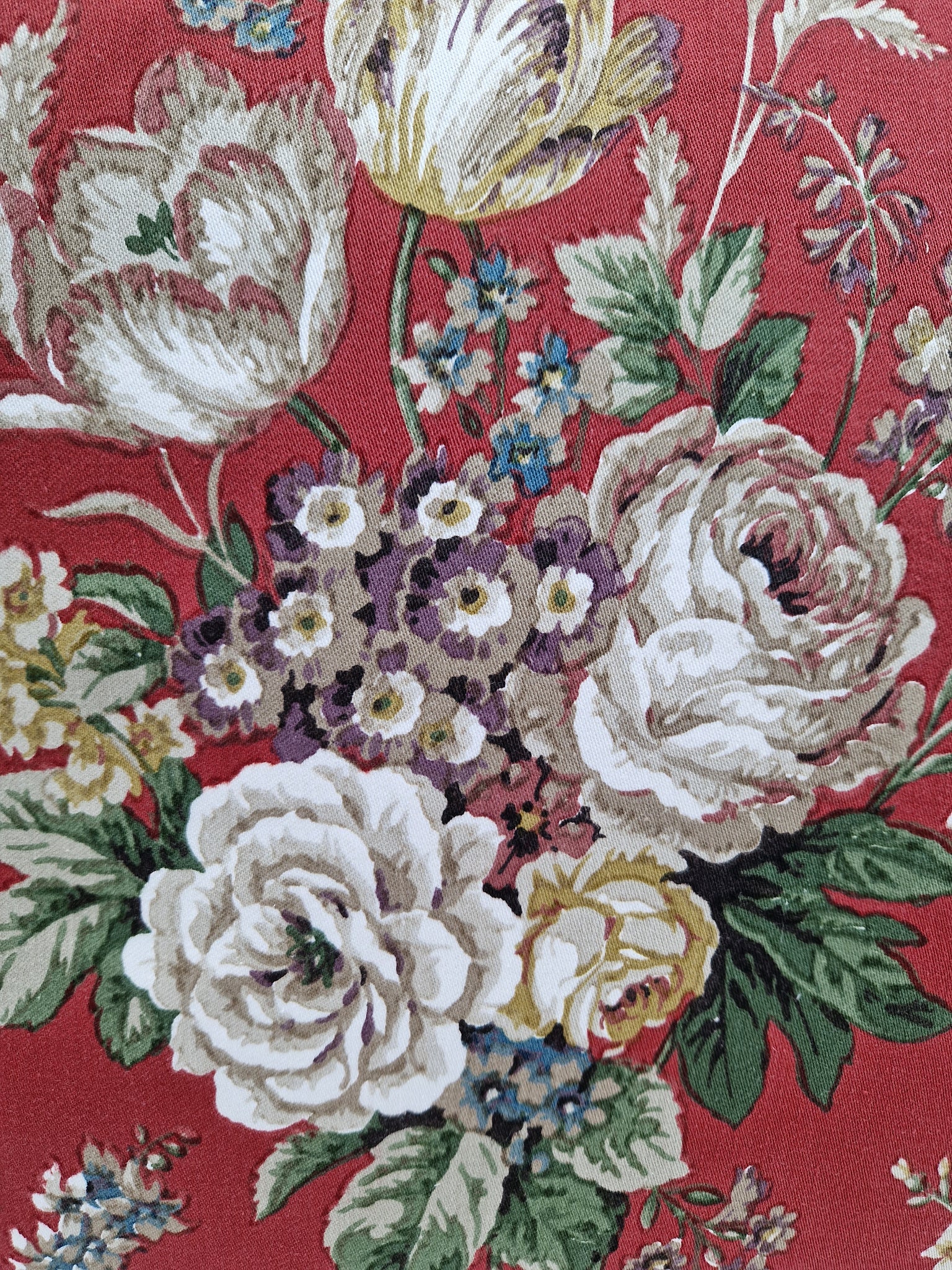 Vintage Floral Cushion Cover In Sanderson Deep Red Cottage Florals