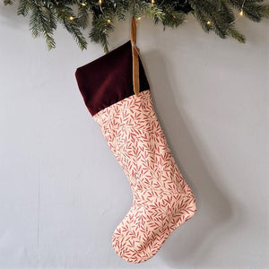 Christmas Stocking In William Morris  - Lily Leaf Red - Claret Band