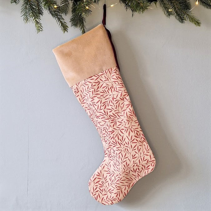 Christmas Stocking In William Morris  - Lily Leaf Red - Cream Band