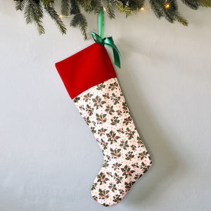 Christmas Stocking In Holly And Star Print