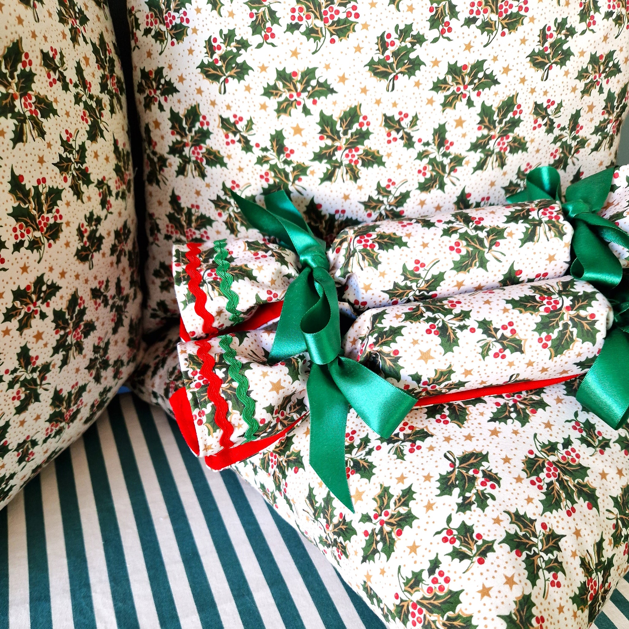 Christmas Cushion Cover In Holly And Star Print