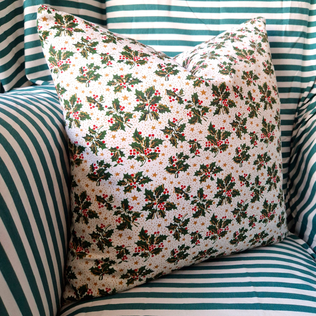 Christmas Cushion Cover In Holly And Star Print