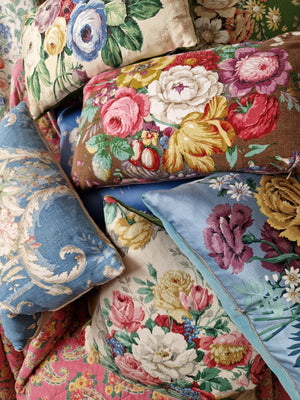 Vintage Floral Fabric Cushion Cover In Sanderson Dahlia Print 18 inch