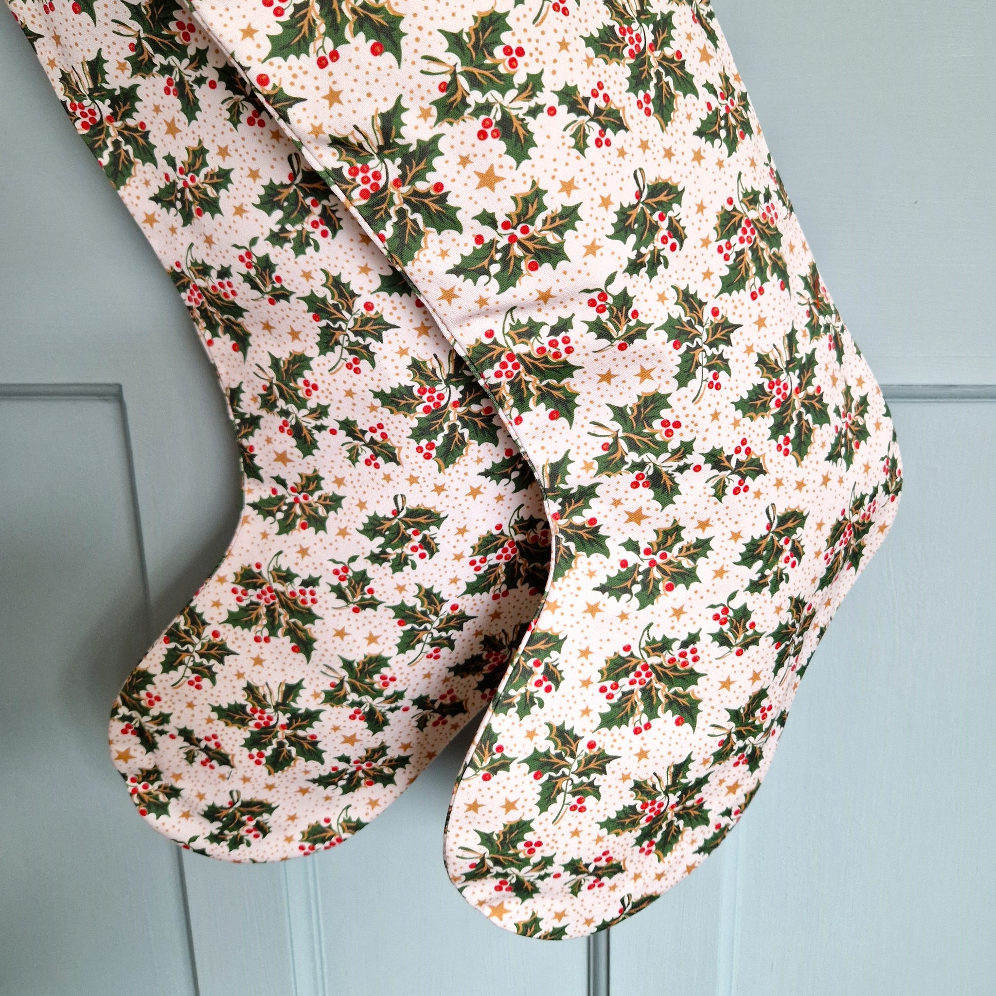 Christmas Stocking In Holly And Star Print