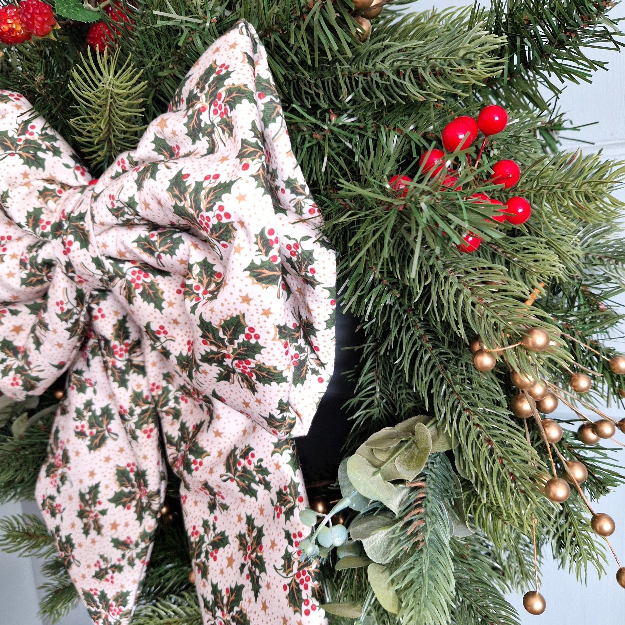 Large Fabric Bow -  Holly And Star Print