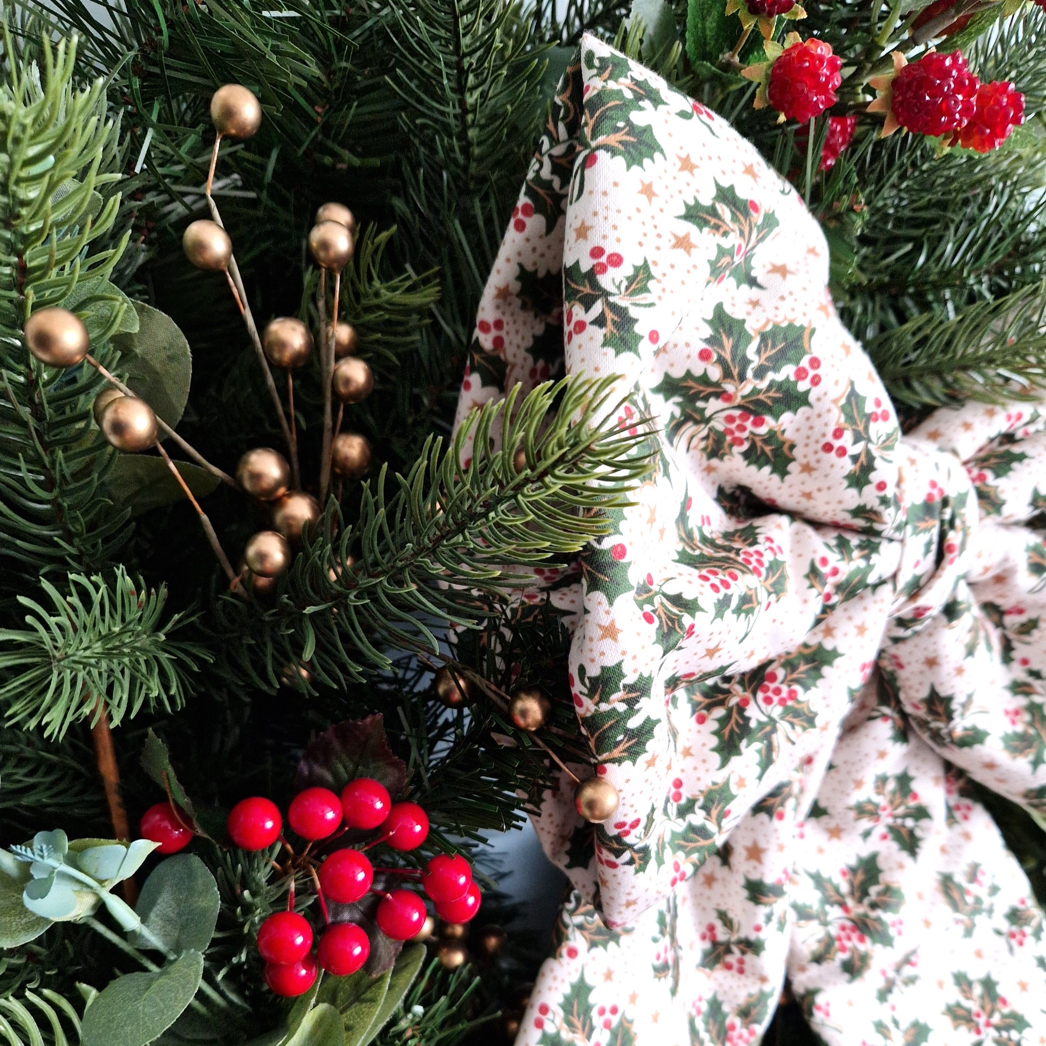 Large Fabric Bow -  Holly And Star Print