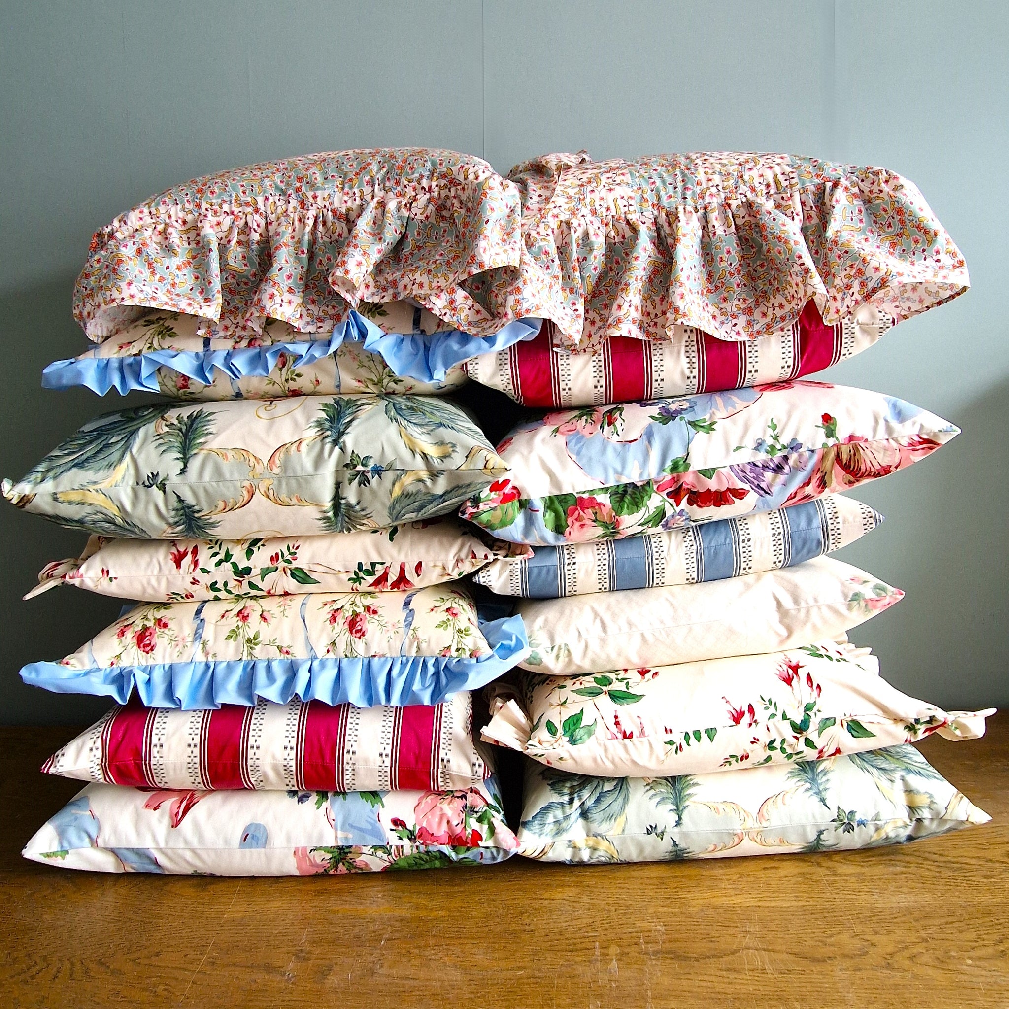 Ruffle Cushion Cover In Jean Monro 'Cheltenham' fine Glazed Chintz  - 18 inch