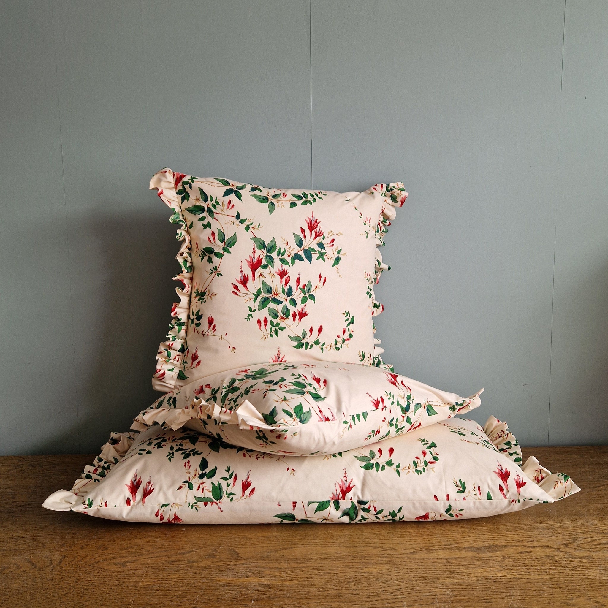Large Ruffle Bolster Cushion Cover In Colefax & Fowler Fuchsia Glazed Cotton