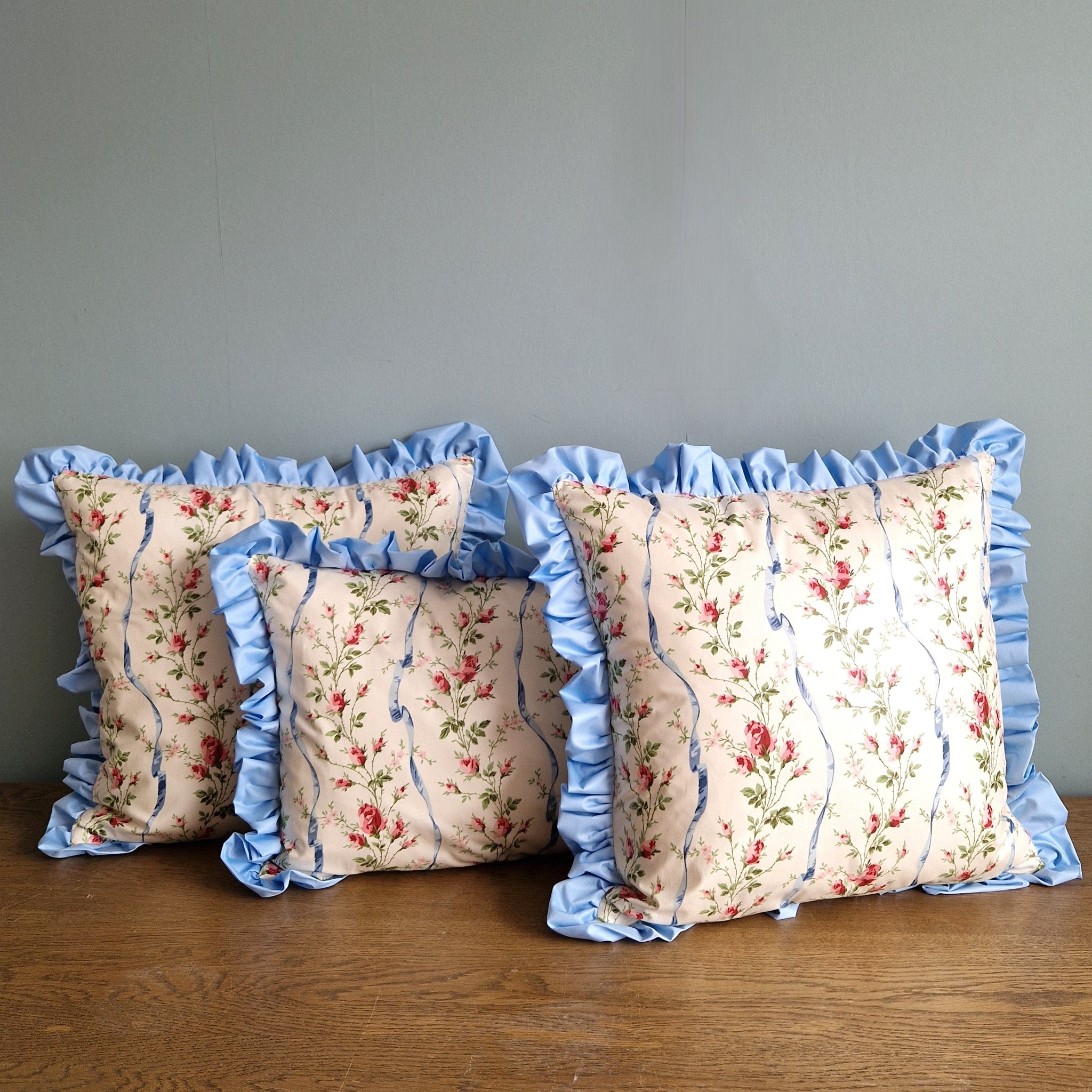 Ruffle Cushion Cover In Jean Monro 'Cheltenham' fine Glazed Chintz  - 18 inch