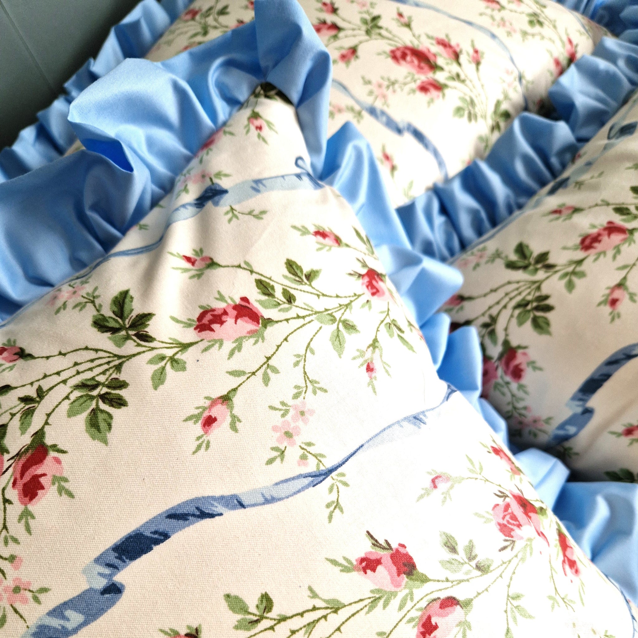 Ruffle Cushion Cover In Jean Monro 'Cheltenham' fine Glazed Chintz  - 18 inch