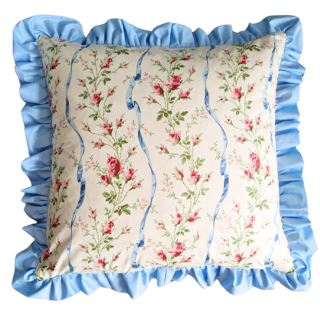 Ruffle Cushion Cover In Jean Monro 'Cheltenham' fine Glazed Chintz  - 18 inch