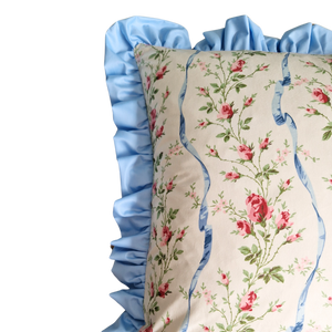 Ruffle Cushion Cover In Jean Monro 'Cheltenham' fine Glazed Chintz  - 18 inch