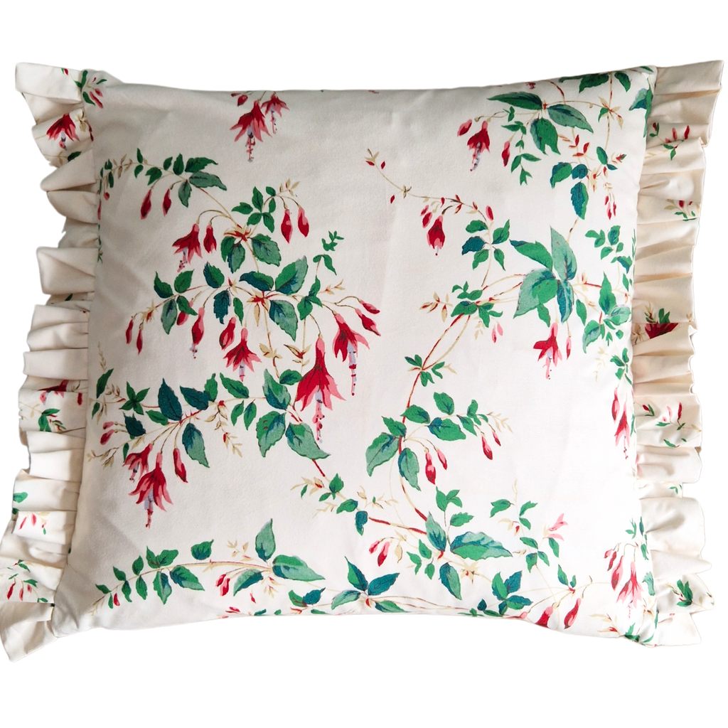 Colefax And Fowler Ruffle Edge Cushion Cover In Glazed Fuchsia Fabric 18 inch