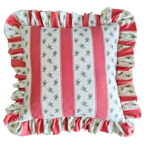 Ruffle Cushion Cover In Vintage Jane Churchill Rosebud Stripe  - 18 inch