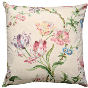 Floral Cushion Cover In Cream Tulip And Rose Glazed Cotton