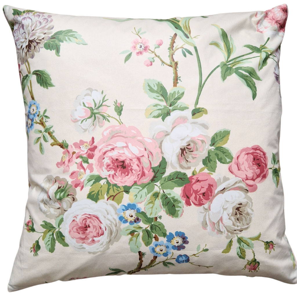 Floral Cushion Cover In Cream Tulip And Rose Glazed Cotton