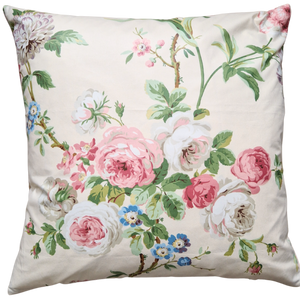 Floral Cushion Cover In Cream Tulip And Rose Glazed Cotton