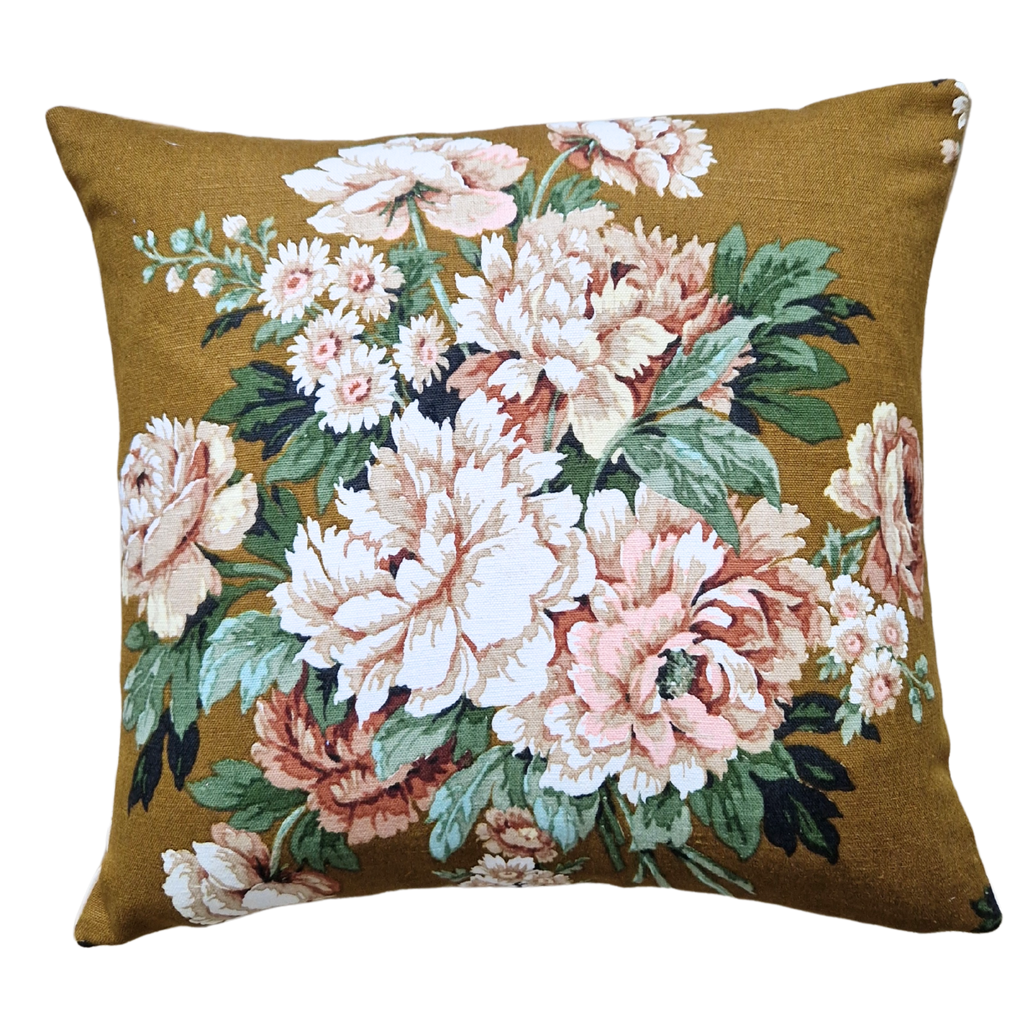 Vintage Floral Fabric Cushion Cover In Tobacco Sanderson Florals - 18 inch