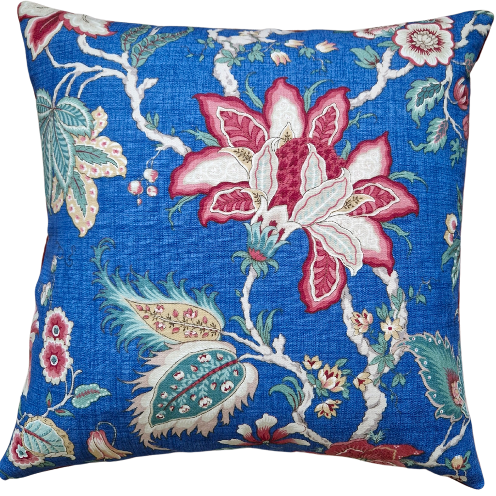 Vintage Floral Cushion Cover In Blue 1980s Sanderson 'Brockton' Design