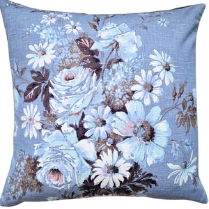Vintage Floral Fabric Cushion Cover In Blue Painterly Florals