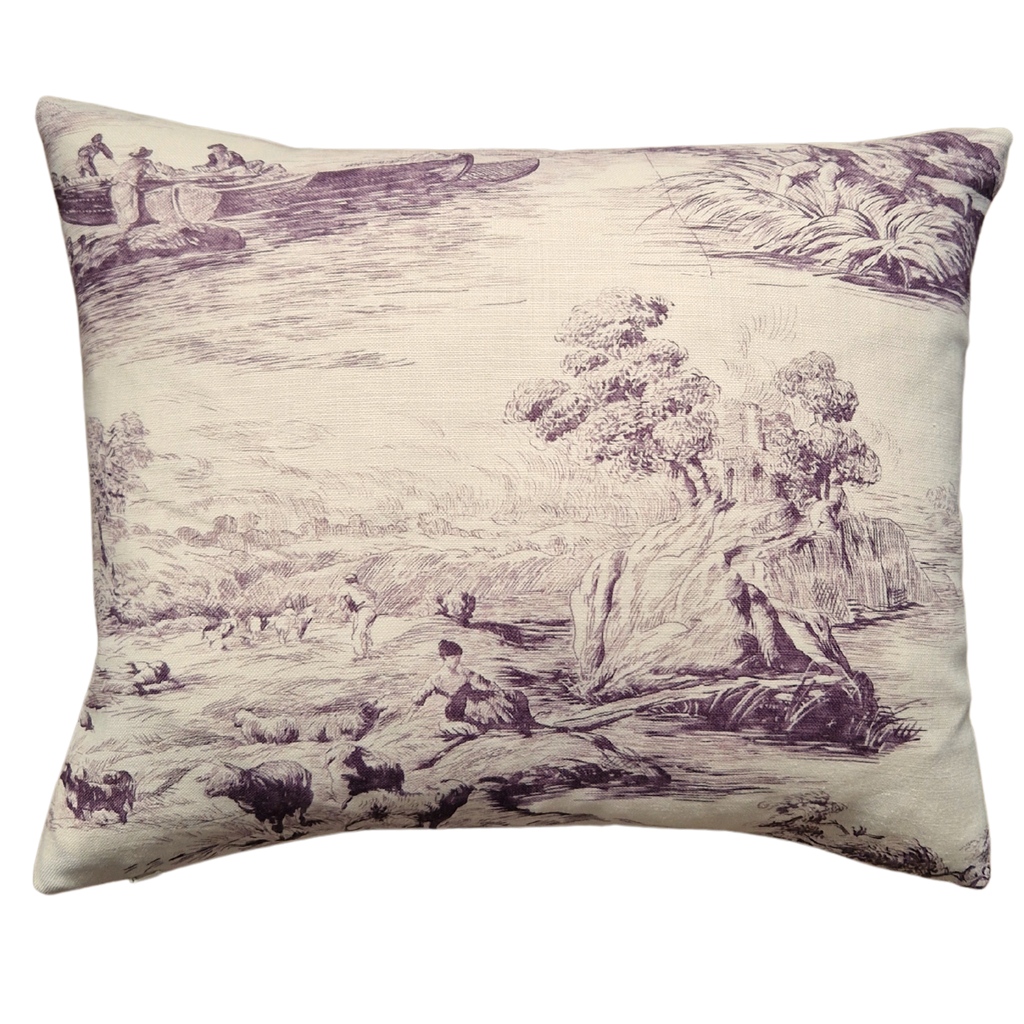 Zoffany 'Boatmen' Linen Toil De Jouy Rectangle Cushion Cover - Aubergine 