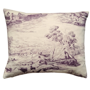 Zoffany 'Boatmen' Linen Toil De Jouy Rectangle Cushion Cover - Aubergine 