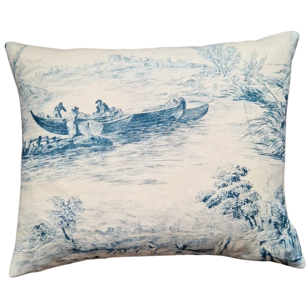 Zoffany 'Boatmen' Linen Toil De Jouy Rectangle Cushion Cover - Teal