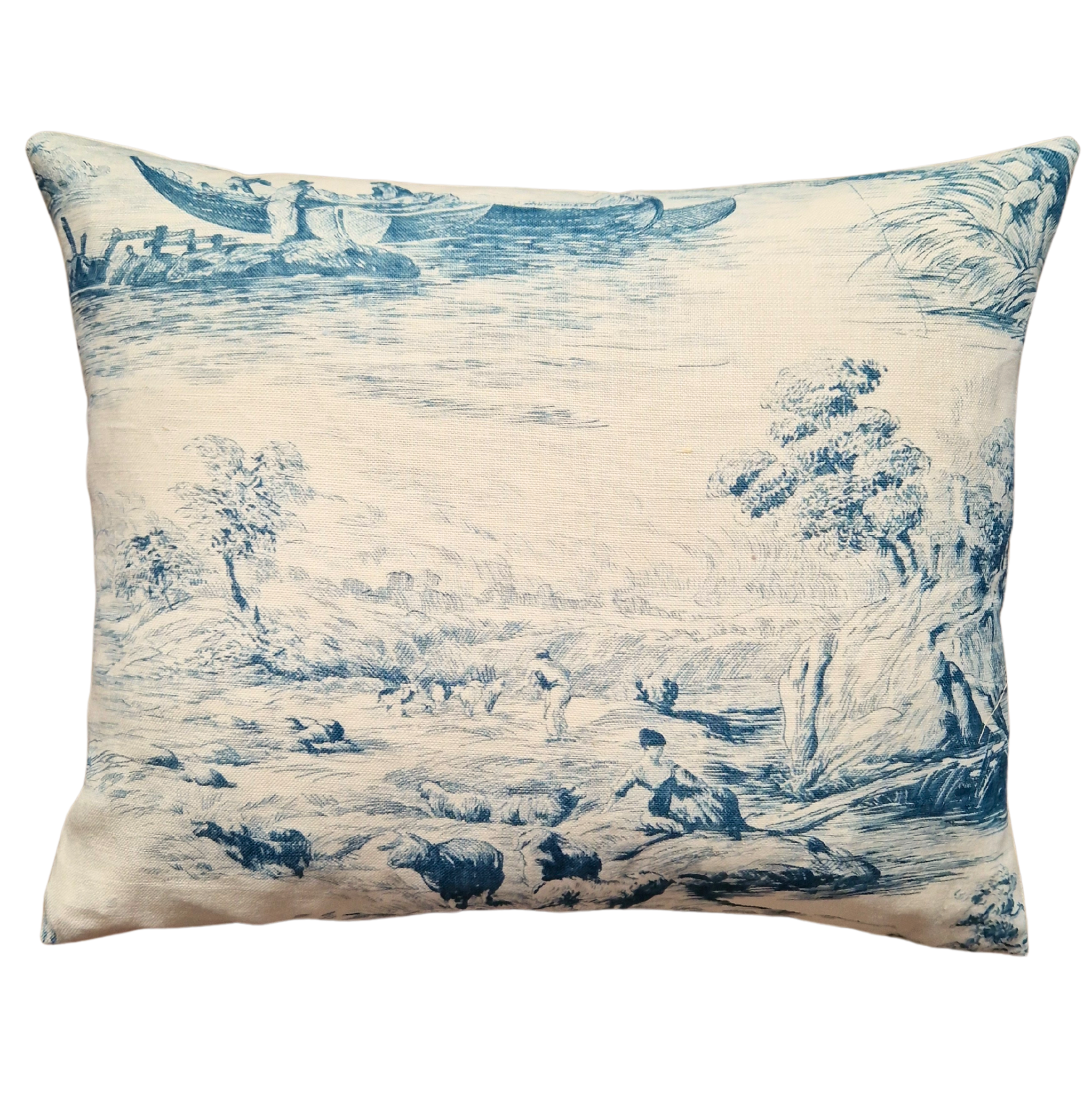 Zoffany 'Boatmen' Linen Toil De Jouy Rectangle Cushion Cover - Teal