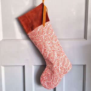 William Morris Christmas Stocking - Yew And Avil - Rust Velvet