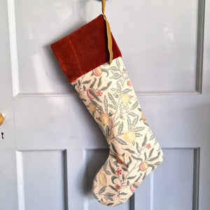 William Morris Christmas Stocking -Fruit Minor - Rust Velvet