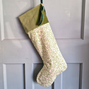William Morris Christmas Stocking - Lily Leaf - Green Velvet