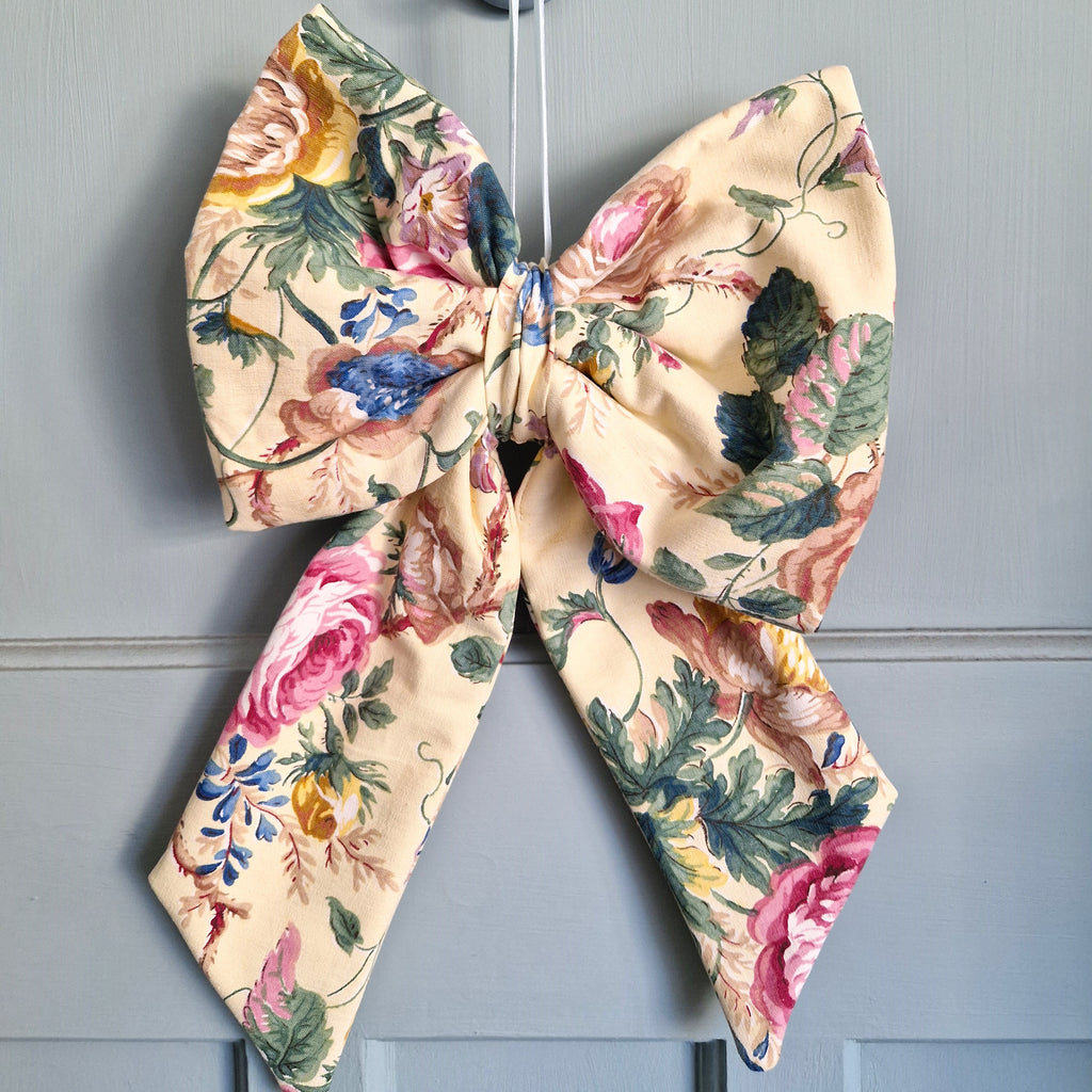 Large Fabric Bow -  Yellow Vintage Rambling Rose 1930s Fabric