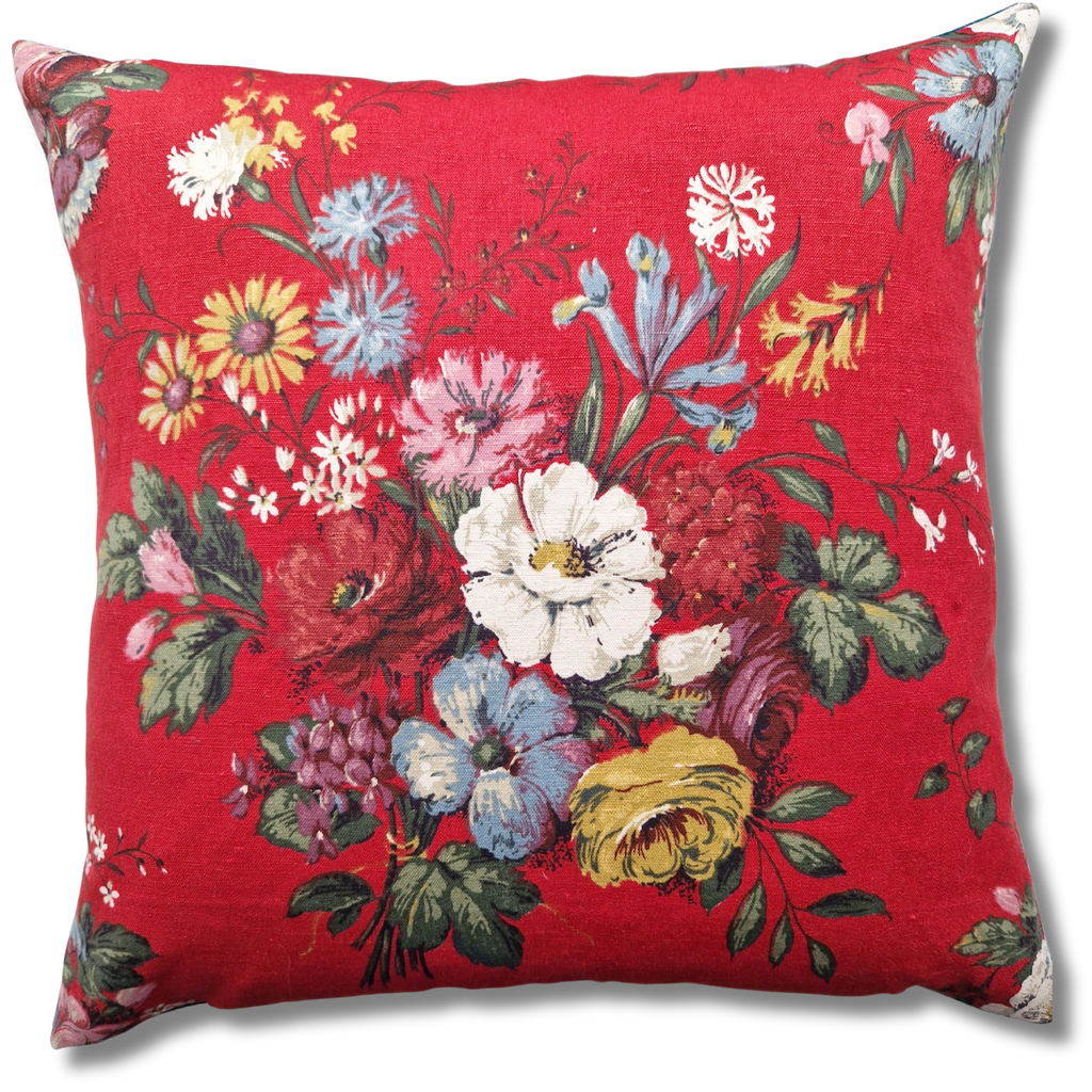 Vintage Floral Cushion Cover in  Sanderson 1960s Red Floral Bouquet