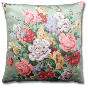 Vintage Floral Cushion Cover In Grafton Bold Floral Sateen Pale Green