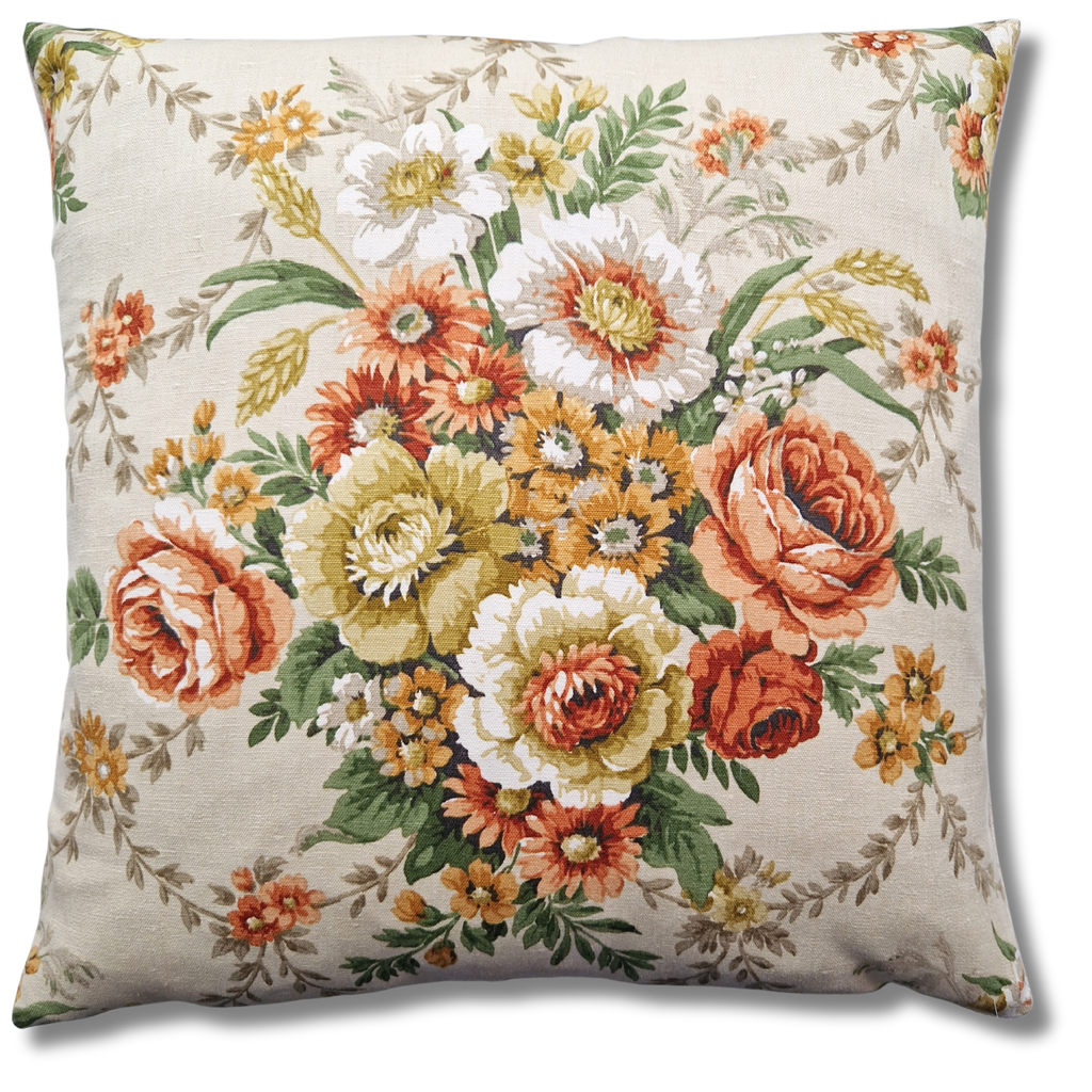 Vintage Floral Sanderson Cushion Cover in Creams and Rust Shades