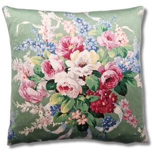 Vintage Floral Cushion cover In Green Floral Ribbon Bouquet - 18 inch