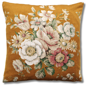 Vintage Floral Fabric Cushion Cover In Mustard  Floral Bouquet  - 18 inch