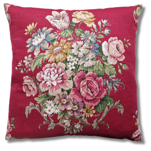Vintage Cushion Cover in Sanderson Deep Red Floral Bouquet Design