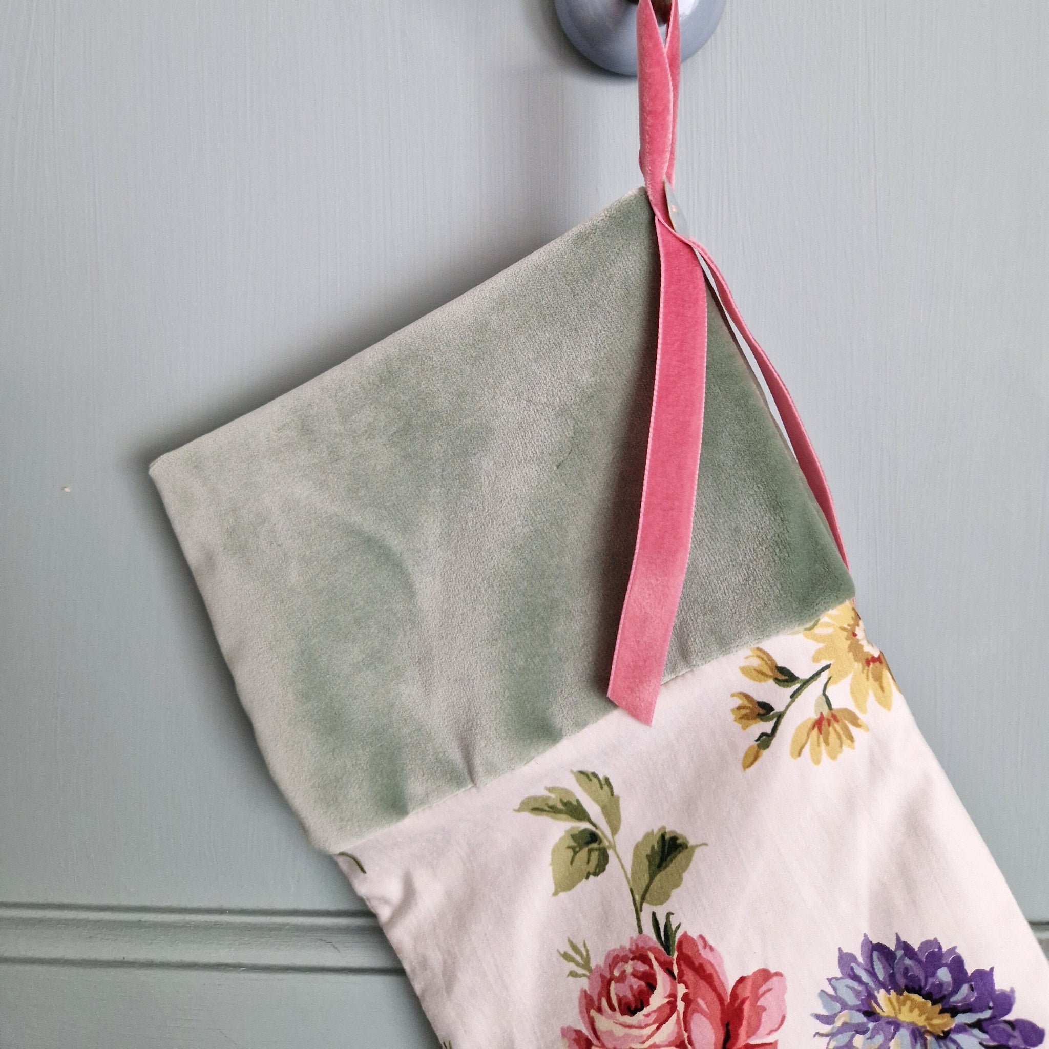 Vintage Floral Fabric Christmas Stocking -White Sanderson Cottage Florals