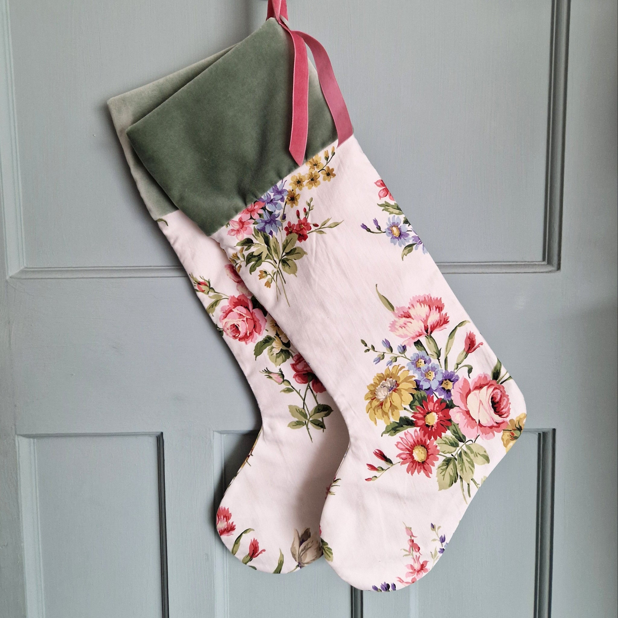 Vintage Floral Fabric Christmas Stocking -White Sanderson Cottage Florals