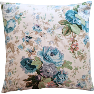 Vintage Floral Cushion Cover In Sanderson White Sateen And Blue Florals