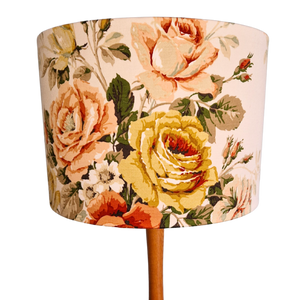 Large Drum Shade In Vintage Sanderson Sateen Florals Corals And Creams