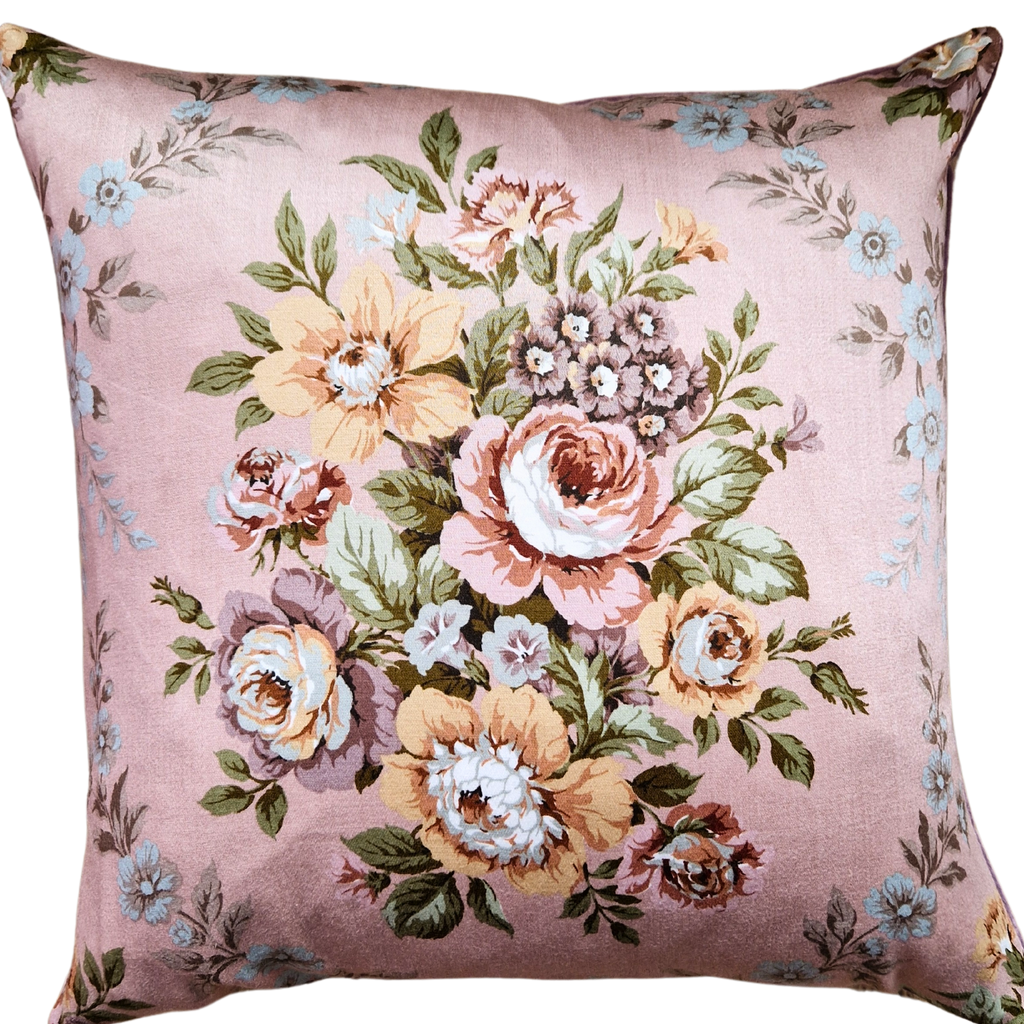 Vintage Floral Cushion Cover In Dusky Pink Sateen Florals