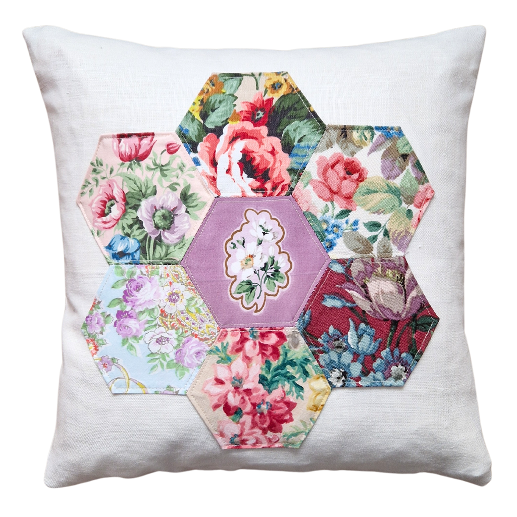 Patchwork Floral Cushion Cover  In Irish Linen 'A' - 16 inch
