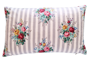 Rectangle Scatter Cushion Cover In Vintage Sanderson Grey Stripe Floral Glazed Cotton